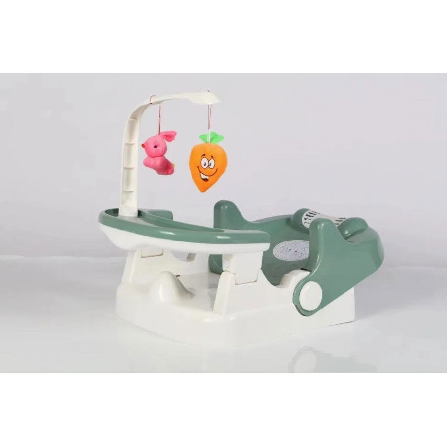 Scaun pentru copii 2 in 1, pentru servit masa si pentru baie, multifunctional, pliabil, portabil, din plastic, spatar reglabil, 58 x 39 cm, verde deschis [3]