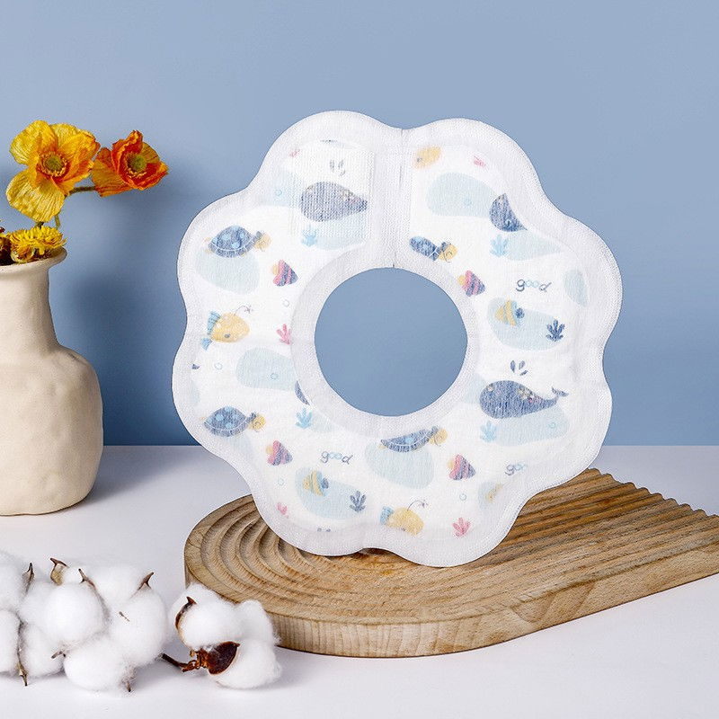 Set 10 bavete de unica folosinta, model animalute marine, pentru bebelusi, din bumbac, impermeabil, 28 x 28 cm, alb/albastru [4]