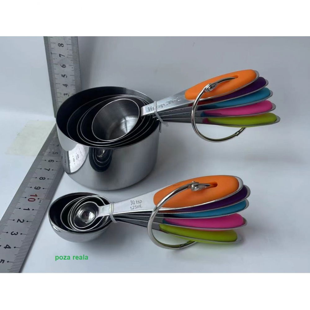Set 10 piese de masurare, 5 linguri gradate + 5 cesti gradate, otel inoxidabil + silicon, 19 x 8 x 9 cm, multicolor [2]