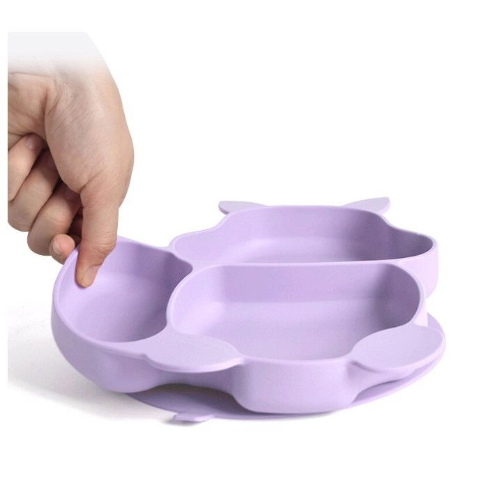 Set 10 piese diversificare bebelusi si copii din silicon  baveta, farfurie compartimentata cu ventuza, bol cu ventuza, tacamuri din lemn si silicon, cana pentru gustari, fara alergeni, mov [4]