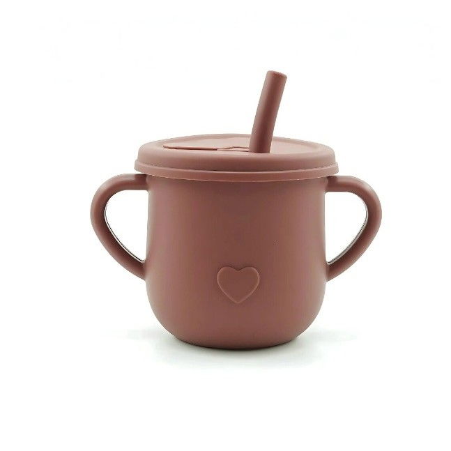 Set 10 piese servire masa.  pentru bebelusi si copii, din silicon/lemn, cu ventuze anti-alunecare, fara alergeni. +6 luni, model elefant, maro [2]