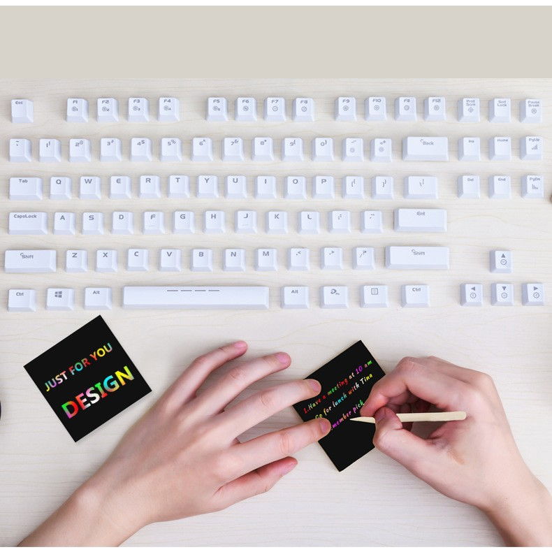 Set 100 de planse razuibile, din hartie curcubeu, 2 creioane din bambus + 2 sabloane, +3 ani, 8.5 x 8.5 cm, multicolor [3]