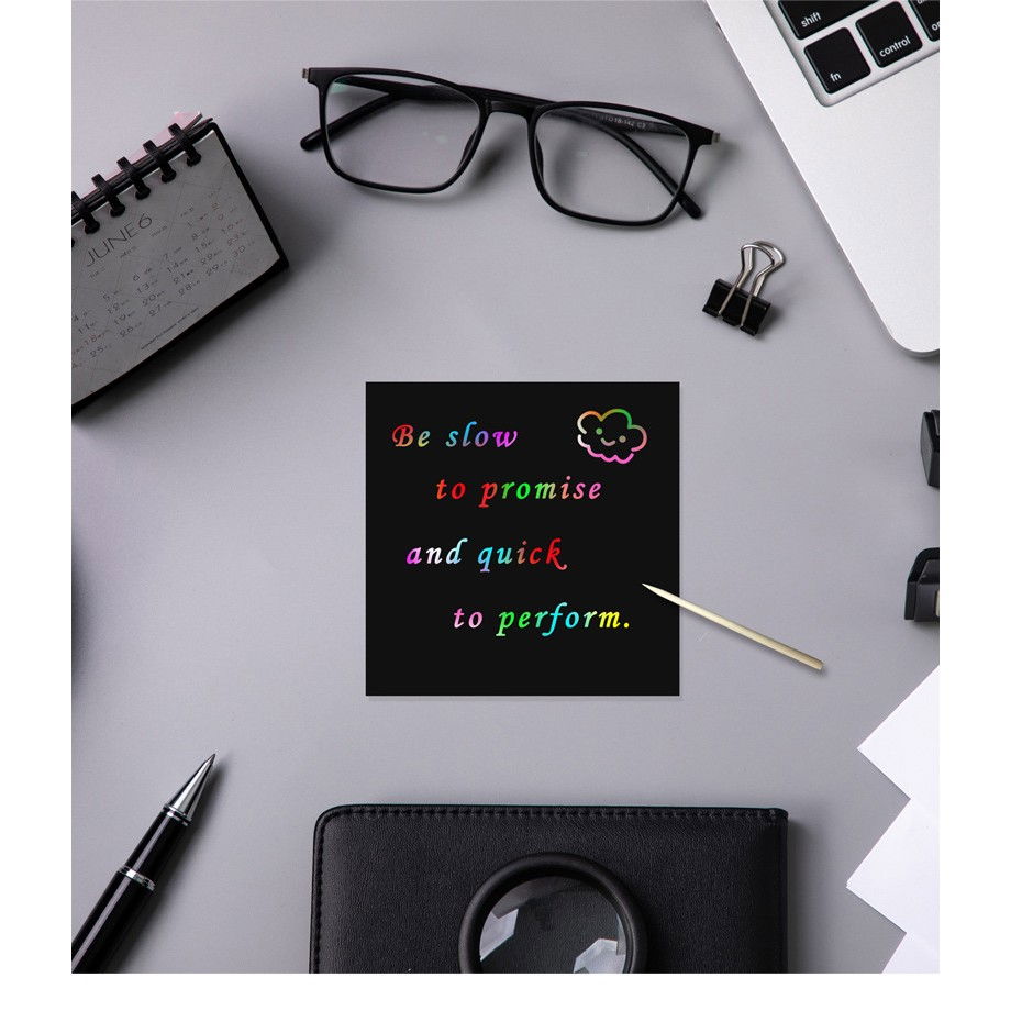 Set 100 de planse razuibile, din hartie curcubeu, 2 creioane din bambus + 2 sabloane, +3 ani, 8.5 x 8.5 cm, multicolor [2]