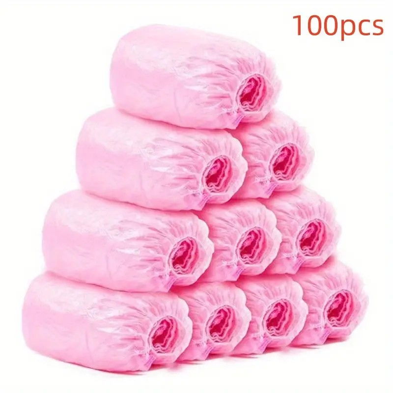 Set 100 huse de pantofi impermeabile de unica folosinta, universale, roz, pentru zile ploioase [3]