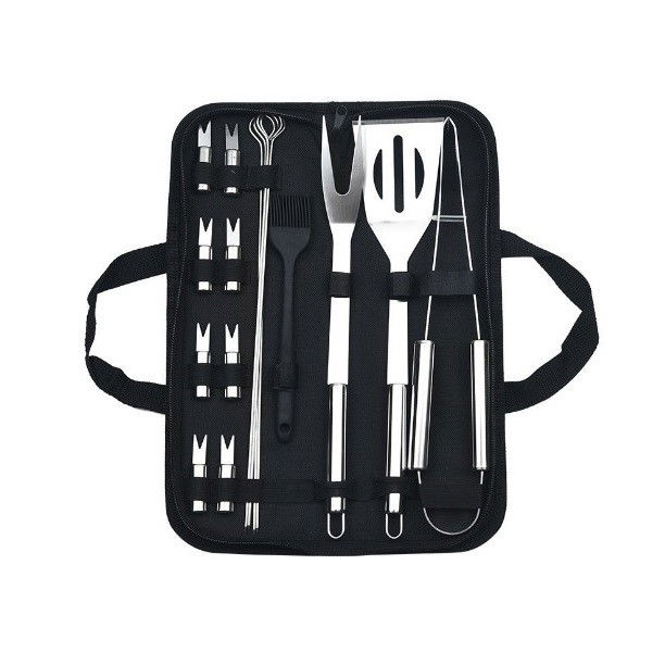 Set 16 ustensile pentru gratar, din otel inoxidabil, geanta oxford, argintiu [1]
