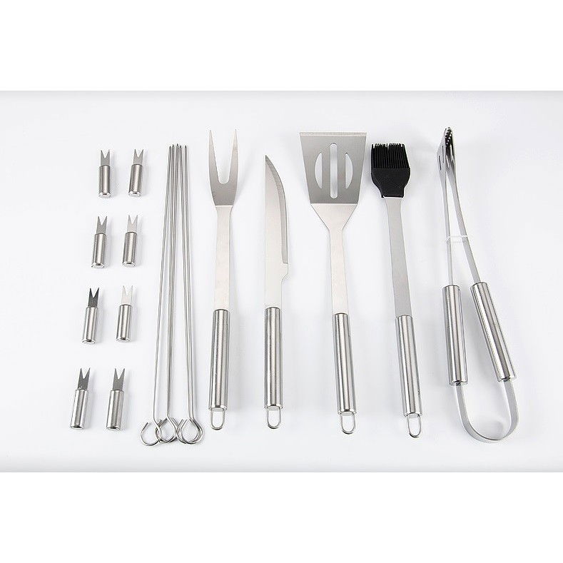 Set 18 ustensile pentru gratar, din otel inoxidabil, geanta oxford, argintiu [12]