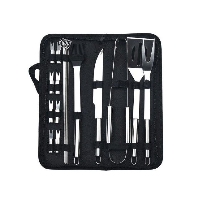 Set 18 ustensile pentru gratar, din otel inoxidabil, geanta oxford, argintiu [1]