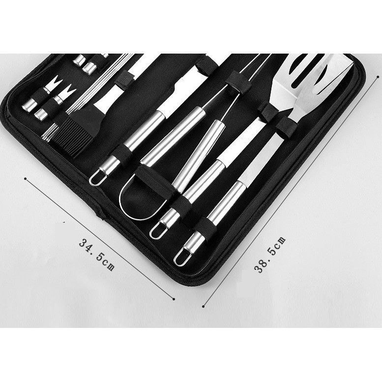 Set 18 ustensile pentru gratar, din otel inoxidabil, geanta oxford, argintiu [13]