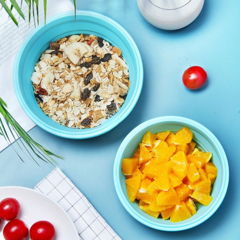 Set 2 caserole rotunde pliabile  din silicon, rezistenta la temperaturi ridicate, usor de depozitat si curatat, 500 si 800 ml, utilizare in cuptorul cu microunde, albastra [5]