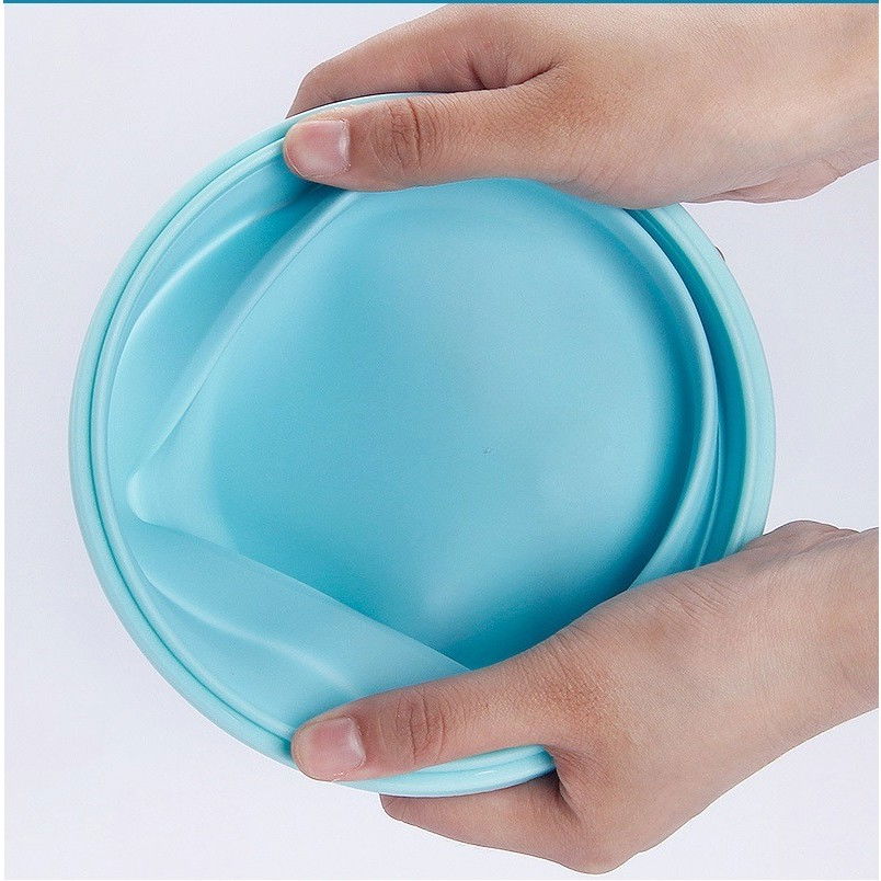 Set 2 caserole rotunde pliabile  din silicon, rezistenta la temperaturi ridicate, usor de depozitat si curatat, 500 si 800 ml, utilizare in cuptorul cu microunde, albastra [3]