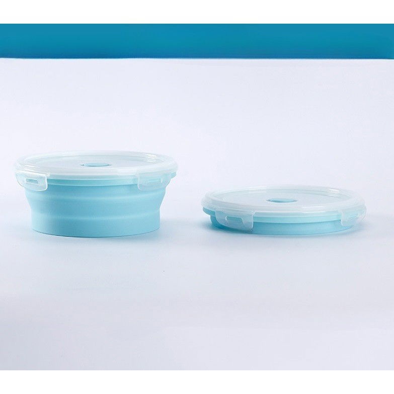 Set 2 caserole rotunde pliabile  din silicon, rezistenta la temperaturi ridicate, usor de depozitat si curatat, 500 si 800 ml, utilizare in cuptorul cu microunde, albastra [4]