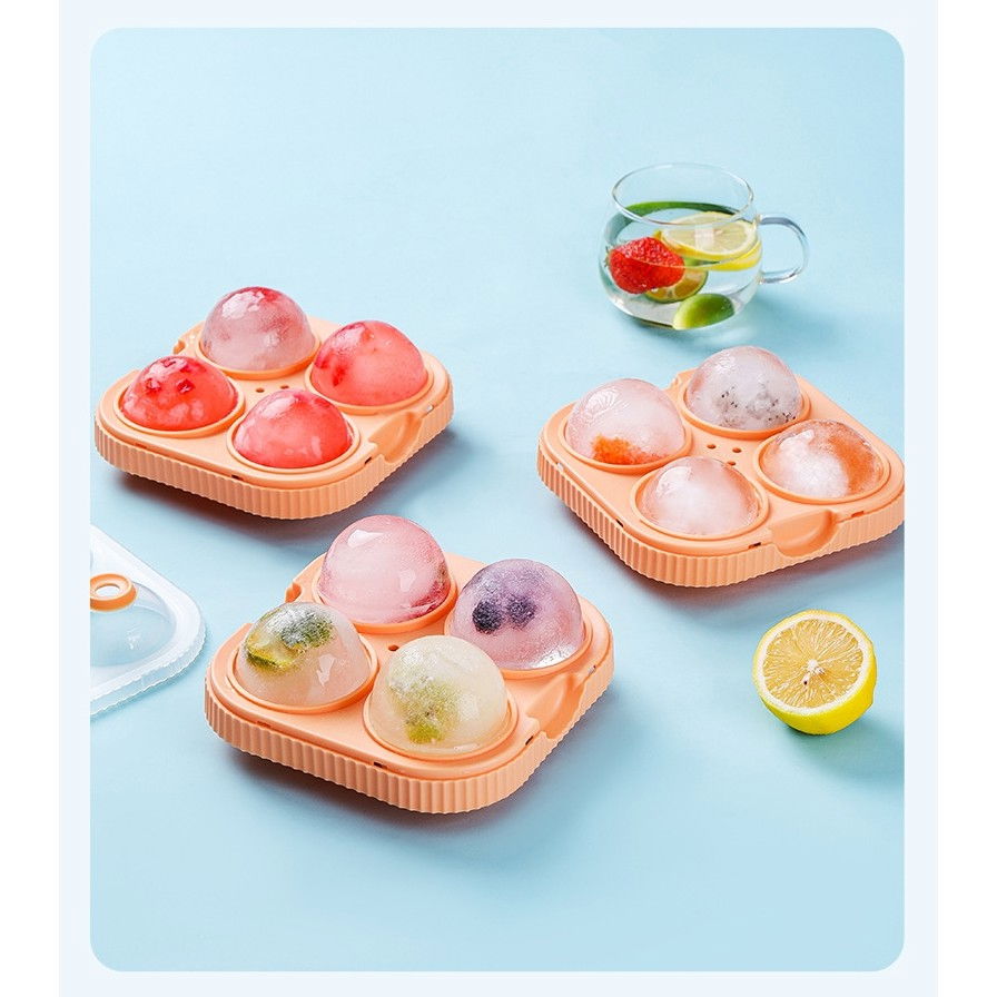 Set 2 forme sfere de gheata pentru wiskey si cocktail-uri  4 sfere, material plastic/silicon alimentar, diametru 6.5 cm, cu orificiu tip palnie pentru umplere, 17 x 17 x 7 cm, multicolor [7]