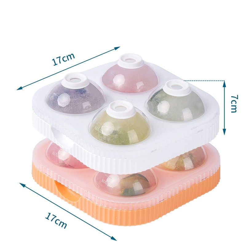 Set 2 forme sfere de gheata pentru wiskey si cocktail-uri  4 sfere, material plastic/silicon alimentar, diametru 6.5 cm, cu orificiu tip palnie pentru umplere, 17 x 17 x 7 cm, multicolor [8]