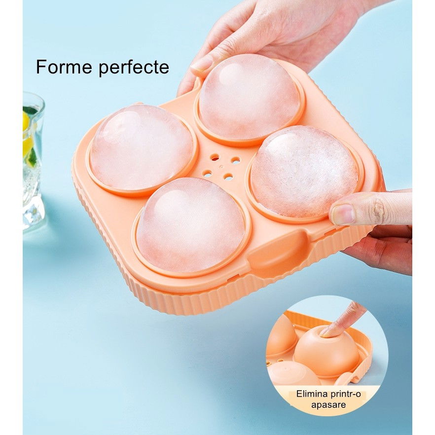 Set 2 forme sfere de gheata pentru wiskey si cocktail-uri  4 sfere, material plastic/silicon alimentar, diametru 6.5 cm, cu orificiu tip palnie pentru umplere, 17 x 17 x 7 cm, multicolor [5]