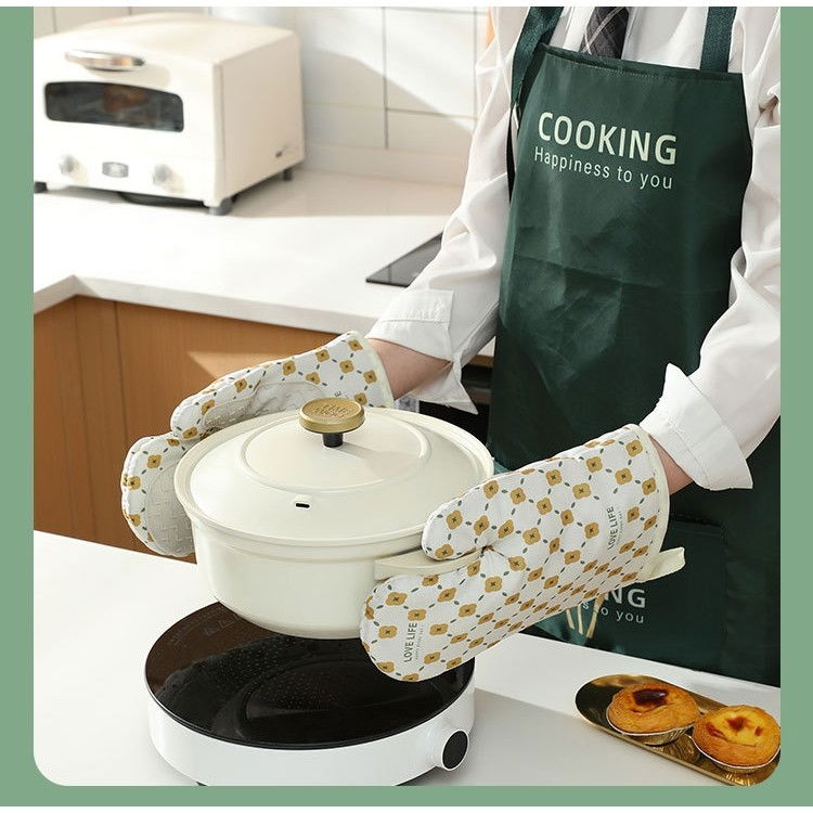 Set 2 manusi cuptor  manusa de bucatarie,  rezistenta 330 grade, textil si cauciuc, 26.5x18 cm, alb [2]