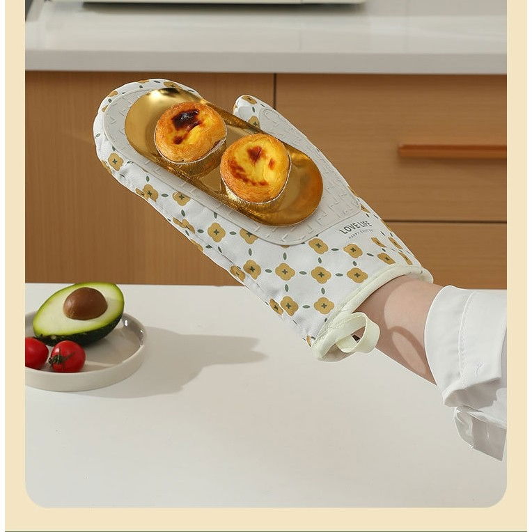 Set 2 manusi cuptor  manusa de bucatarie,  rezistenta 330 grade, textil si cauciuc, 26.5x18 cm, alb [7]