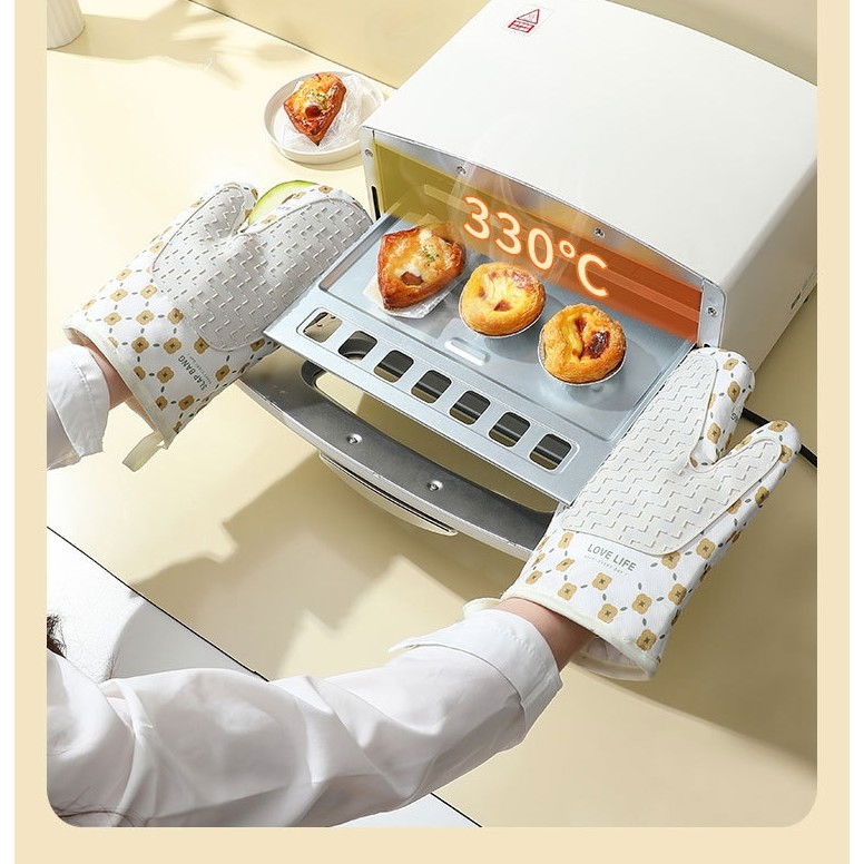 Set 2 manusi cuptor  manusa de bucatarie,  rezistenta 330 grade, textil si cauciuc, 26.5x18 cm, alb [8]