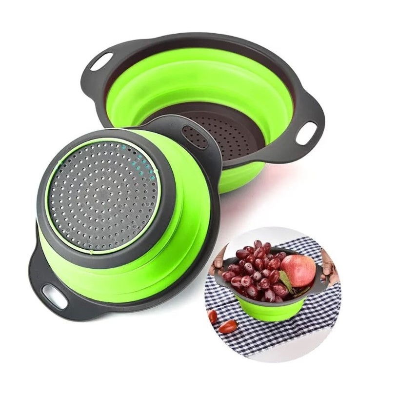 Set 2 strecuratori pliabile din silicon alimentar  cu manere, fund antiaderent si antialunecare, rotunda, doua dimensiuni, usor de depozitat, compatibil cu masina de spalat vase, verde [4]