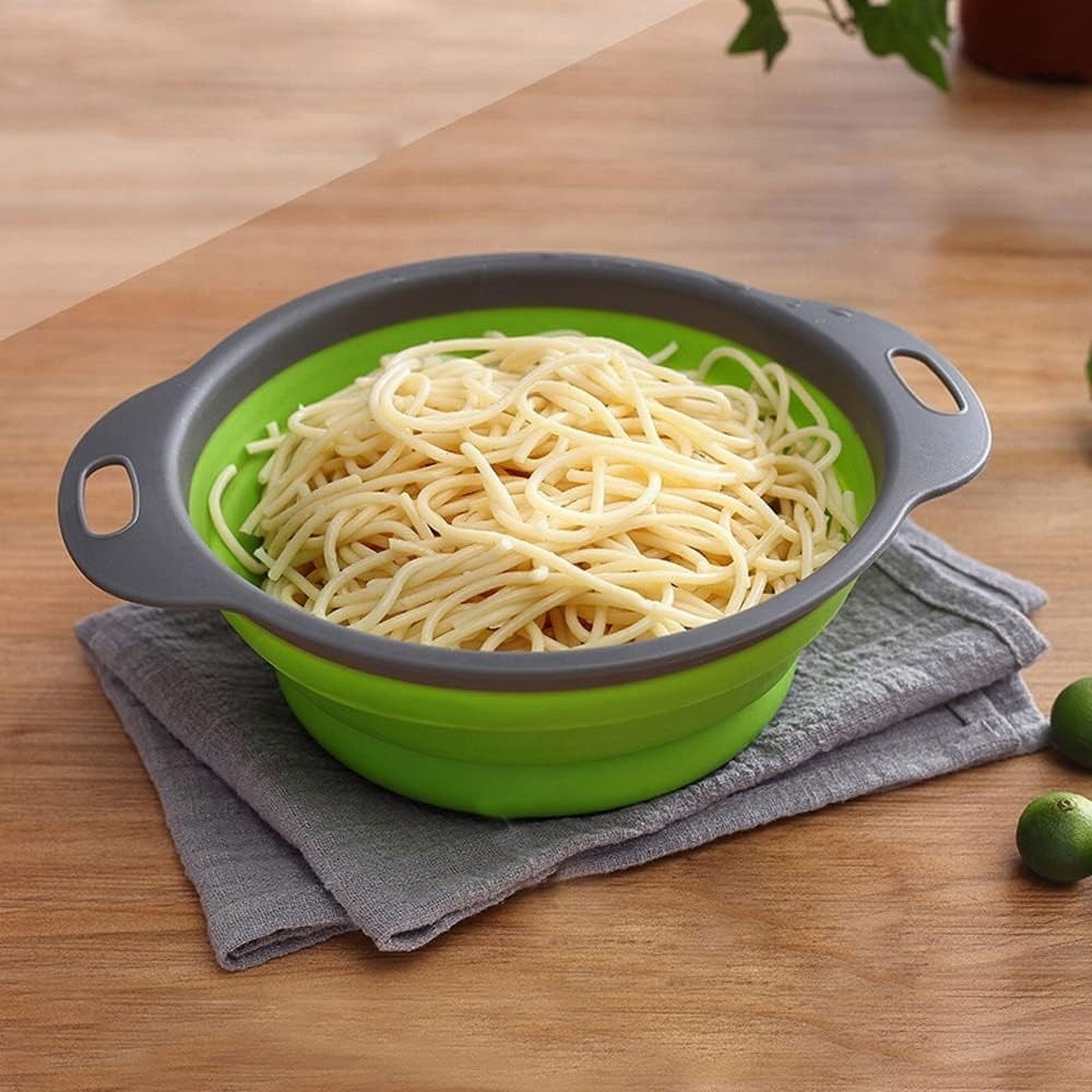 Set 2 strecuratori pliabile din silicon alimentar  cu manere, fund antiaderent si antialunecare, rotunda, doua dimensiuni, usor de depozitat, compatibil cu masina de spalat vase, verde [7]