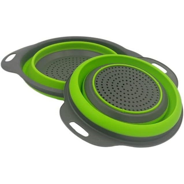 Set 2 strecuratori pliabile din silicon alimentar  cu manere, fund antiaderent si antialunecare, rotunda, doua dimensiuni, usor de depozitat, compatibil cu masina de spalat vase, verde [8]