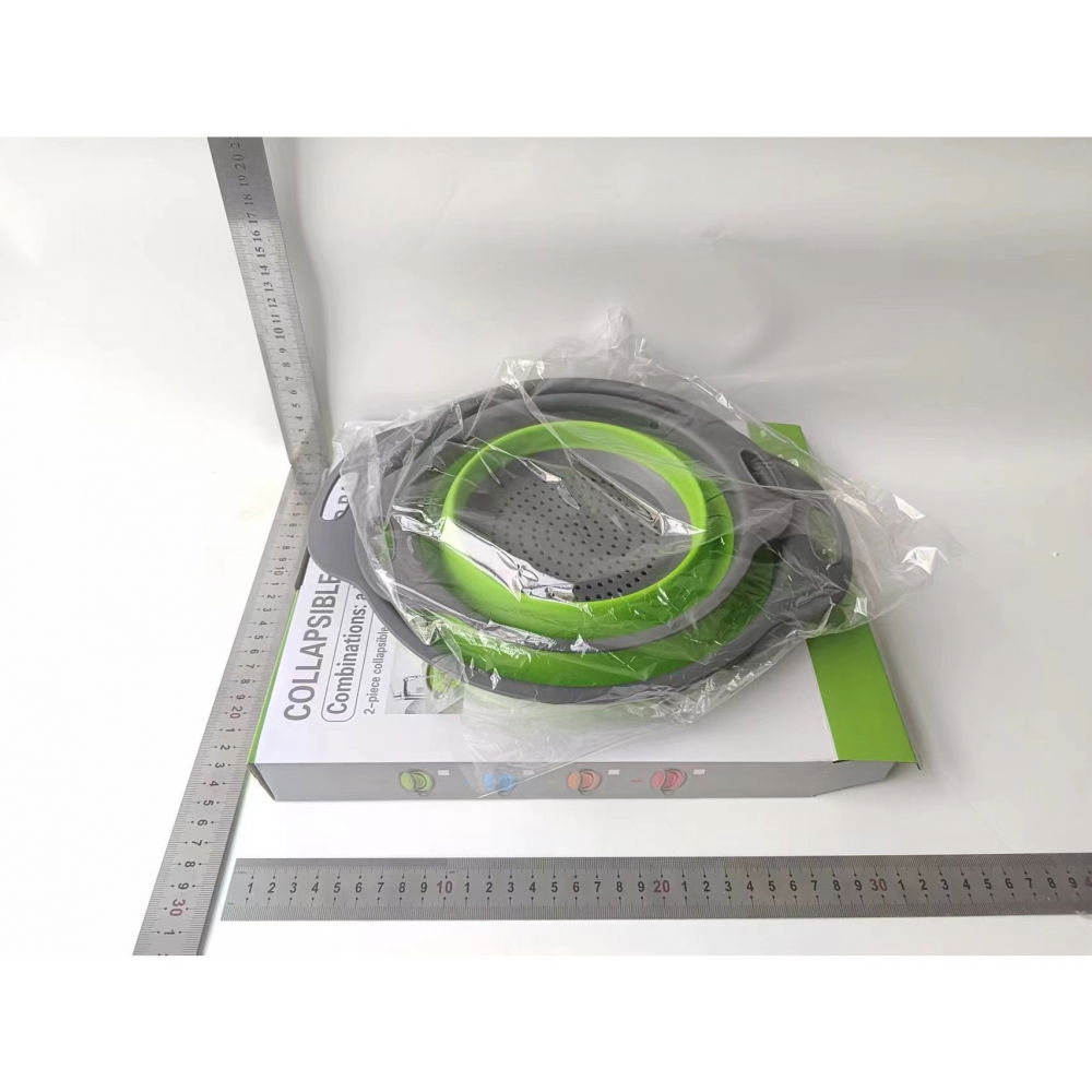 Set 2 strecuratori pliabile din silicon alimentar  cu manere, fund antiaderent si antialunecare, rotunda, doua dimensiuni, usor de depozitat, compatibil cu masina de spalat vase, verde [10]