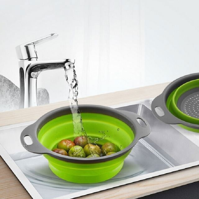 Set 2 strecuratori pliabile din silicon alimentar  cu manere, fund antiaderent si antialunecare, rotunda, doua dimensiuni, usor de depozitat, compatibil cu masina de spalat vase, verde [5]