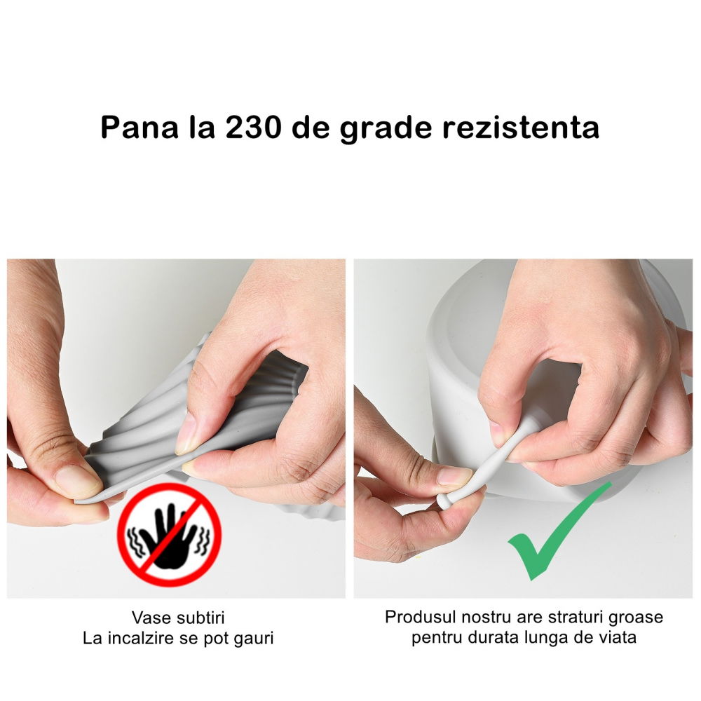 Set 2 tavi din silicon ecologic pentru air fryer  temperatura maxima 230 grade, reutilizabile, reciclabile, cu manere anti-alunecare, fund antiaderent, 18.7 x 19.5 x 7 cm, gri [3]