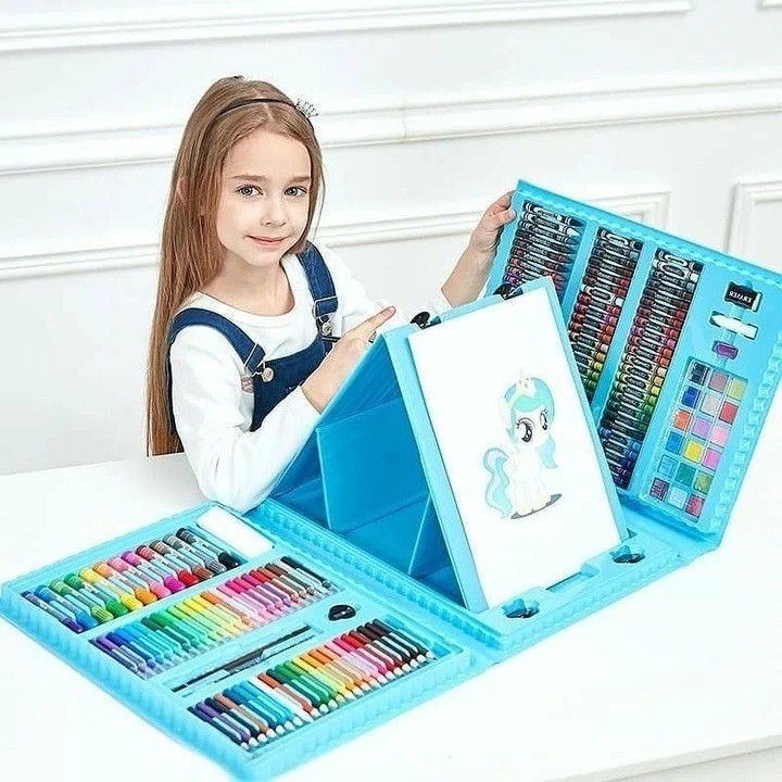 Set 208 piese, complet pentru pictura si desen, tip servieta, 3-12 ani, 32.6 x 27.7 x 6 cm, albastru [7]