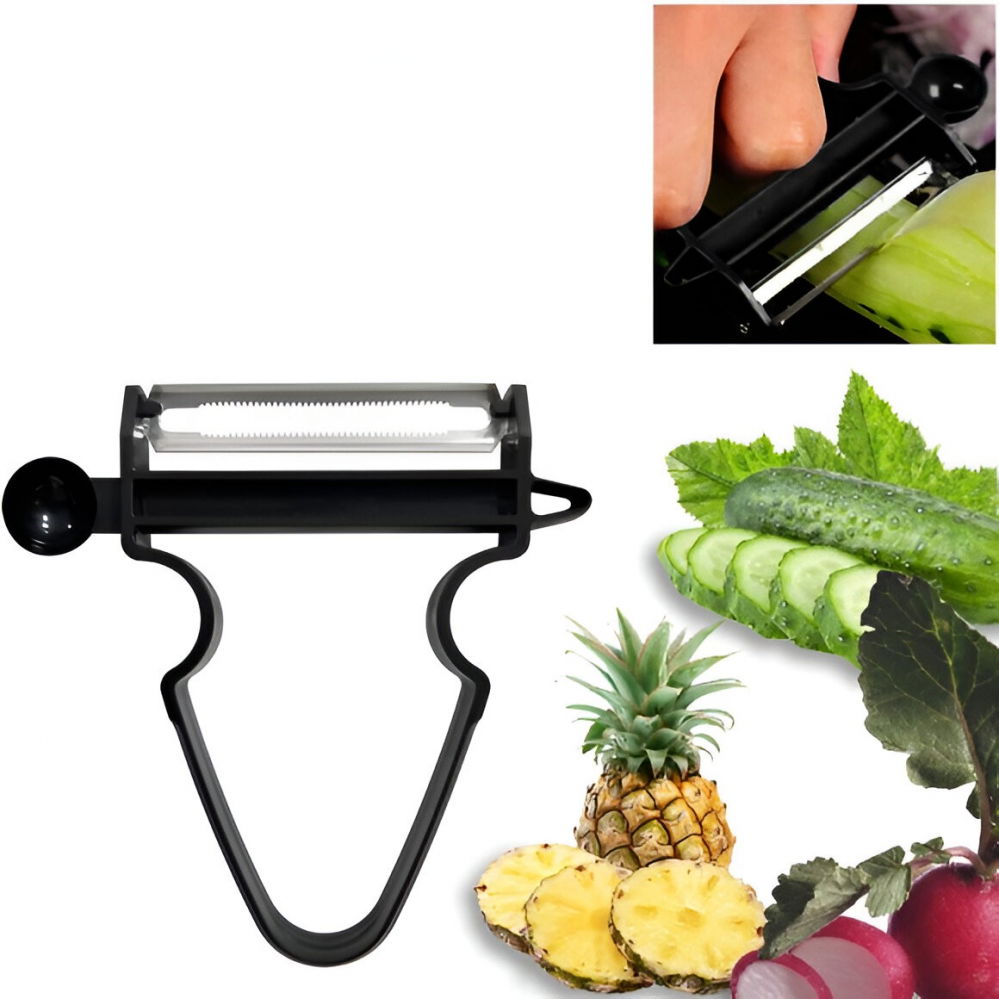 Set 3 accesorii de decojire, razuire si feliere, pentru legume si fructe, negru-rosu-albastru [9]