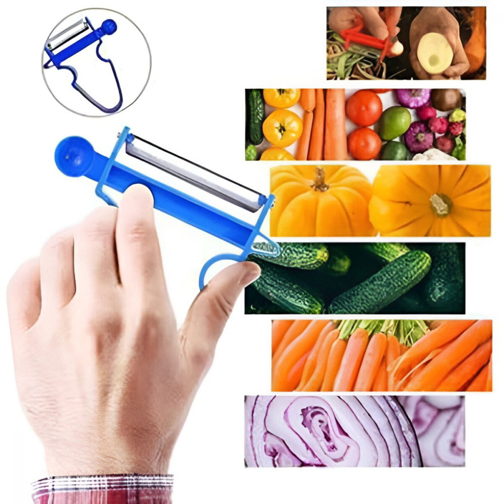 Set 3 accesorii de decojire, razuire si feliere, pentru legume si fructe, negru-rosu-albastru [4]