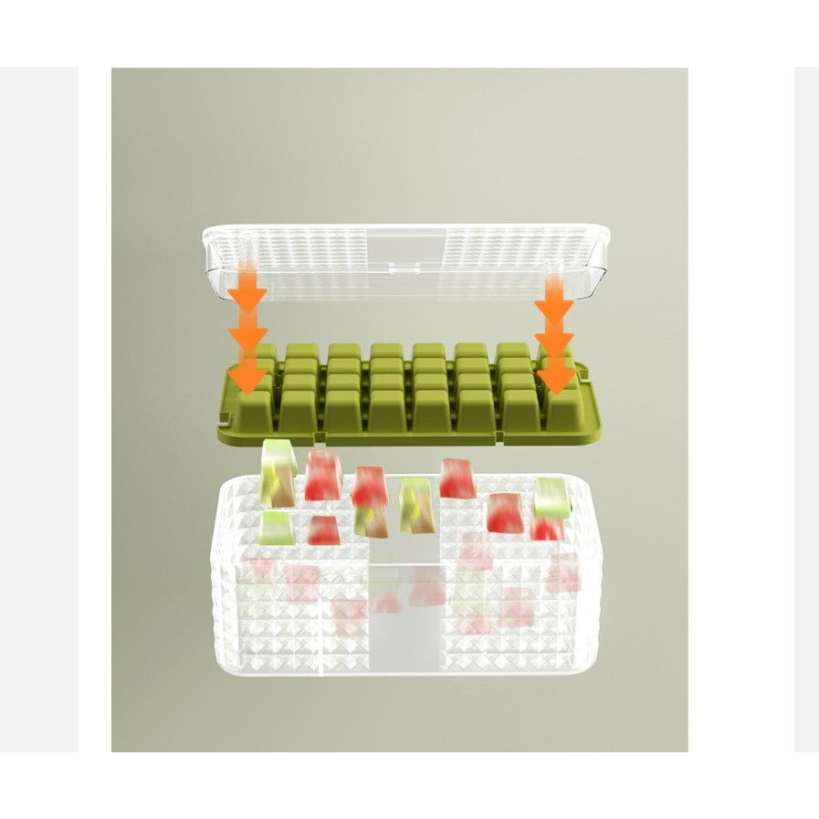 Set 3 forme pentru gheata si o caserola pentru depozitare  96 de cuburi, verde [5]