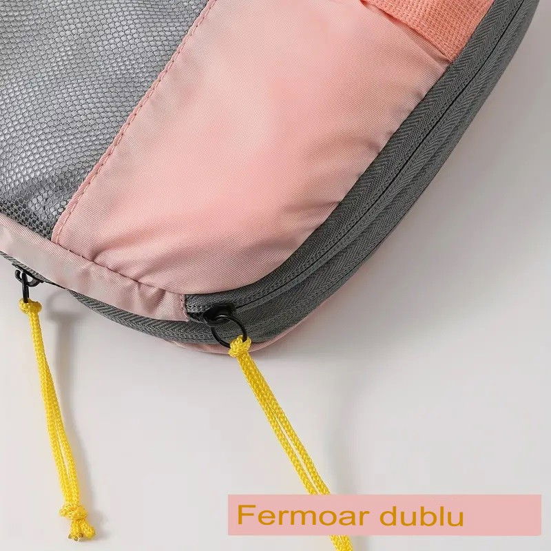 Set 3 genti de calatorie  pentru depozitare, compresibile, 3 dimensiuni, mic, mediu, mare, impermeabile, fermoar dublu, roz [9]