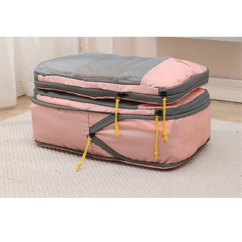 Set 3 genti de calatorie  pentru depozitare, compresibile, 3 dimensiuni, mic, mediu, mare, impermeabile, fermoar dublu, roz [13]