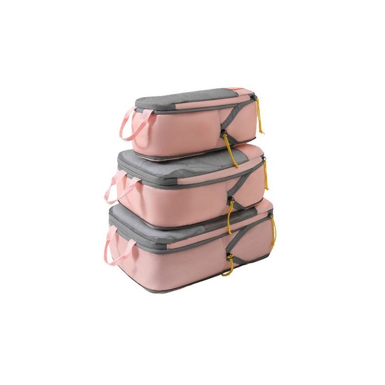 Set 3 genti de calatorie  pentru depozitare, compresibile, 3 dimensiuni, mic, mediu, mare, impermeabile, fermoar dublu, roz [17]