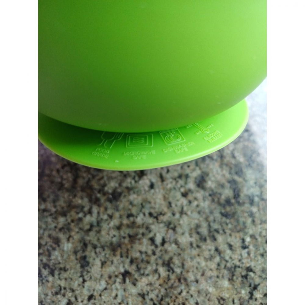 Set 3 piese diversificare bebelusi si copii, bol, lingura si furculita, model broscuta, din silicon si otel inoxidabil, verde [6]