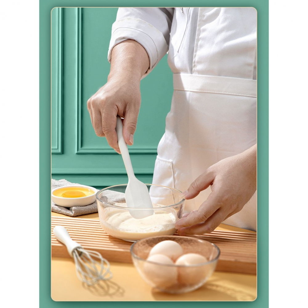 Set 3 ustensile de bucatarie, din silicon+inox, termorezistente, antiaderente, 20 x 13 x 3 cm, alb ivory [3]