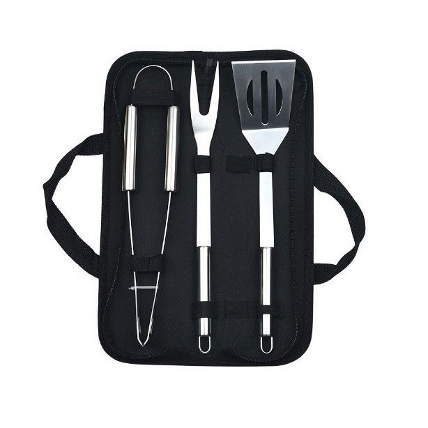 Set 3 ustensile pentru gratar, din otel inoxidabil, geanta oxford, argintiu [1]