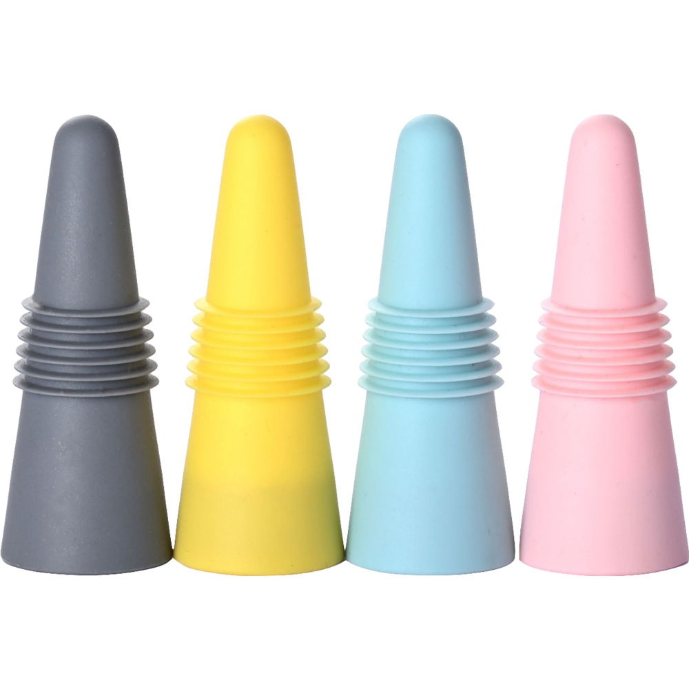 Set 4 dopuri reutilizabile din silicon  pentru sticle de vin, bautura, multicolor [1]