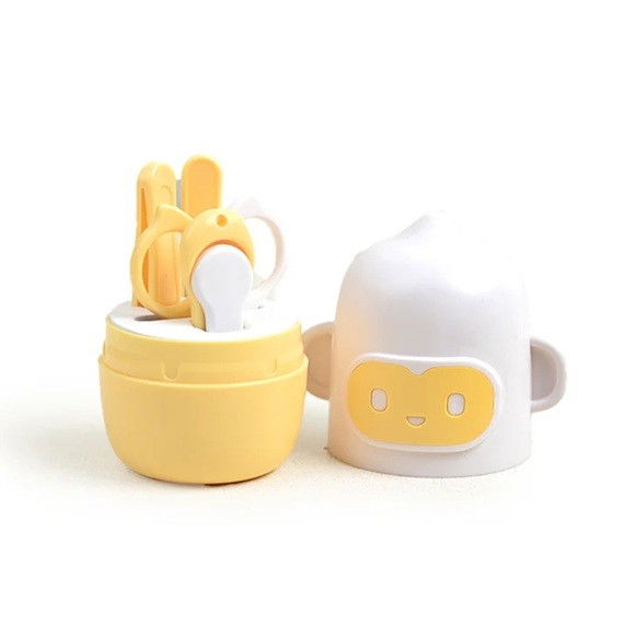 Set 4 piese ingrijire unghii bebelusi, din abs+otel inoxidabil, cutie de depozitare tip maimuta, de la 0 luni, galben [4]