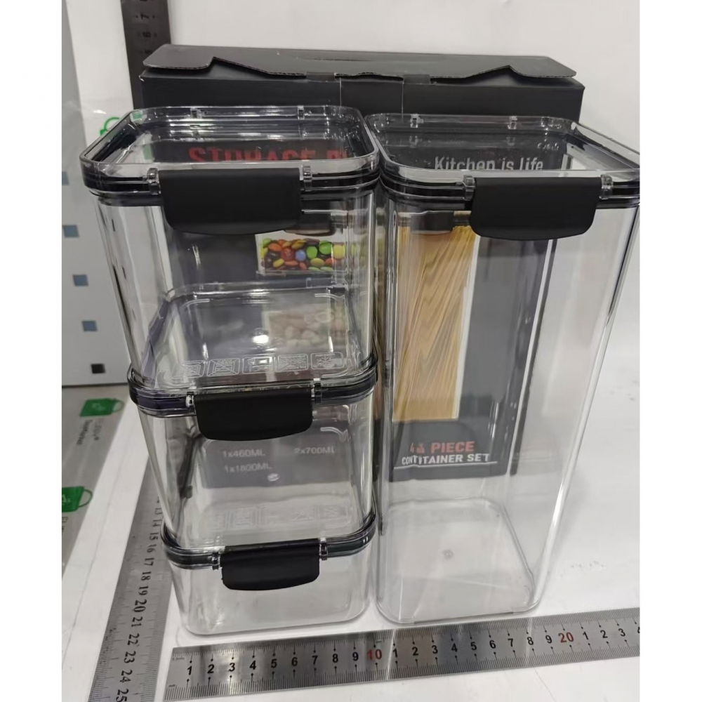 Set 4 recipiente din plastic, pentru alimente/obiecte, inchidere ermetica, 1 x 460 ml, 2 x 700 ml, 1 x 1300 ml, transparent [7]