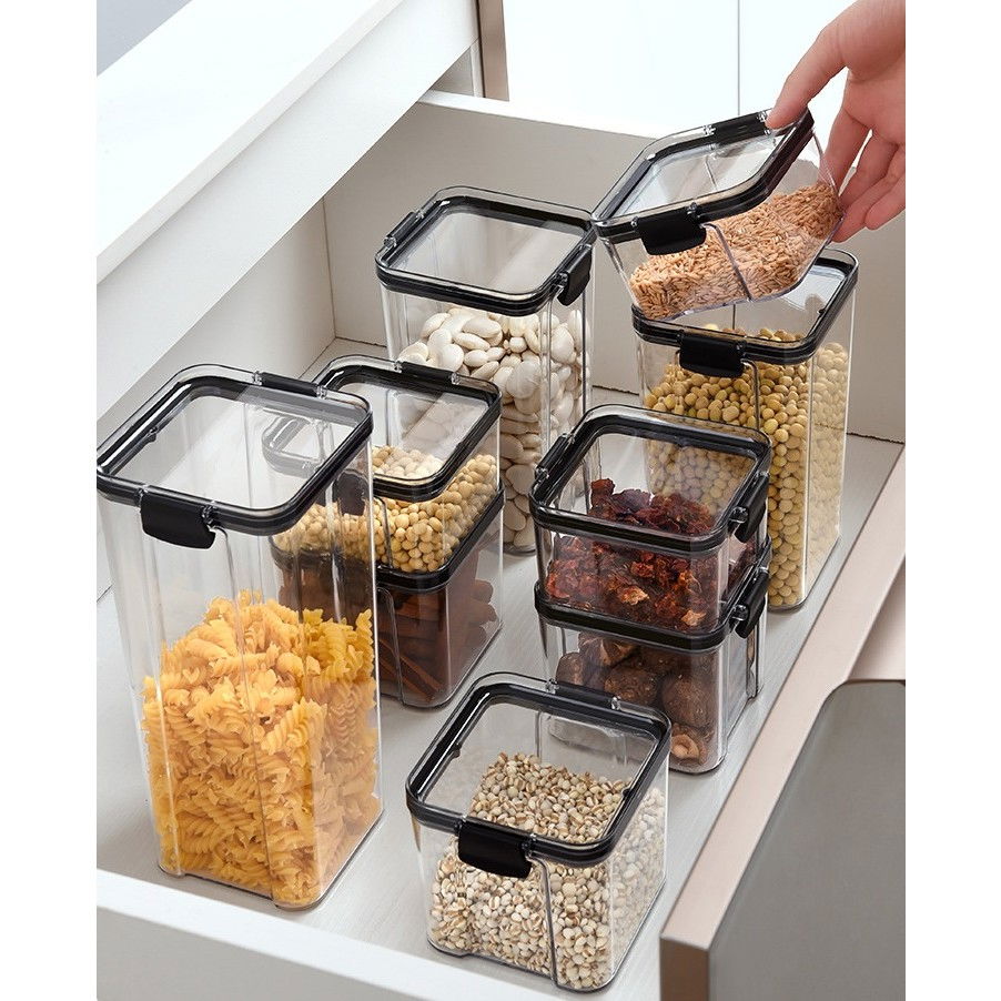 Set 4 recipiente din plastic, pentru alimente/obiecte, inchidere ermetica, 1 x 460 ml, 2 x 700 ml, 1 x 1300 ml, transparent [3]