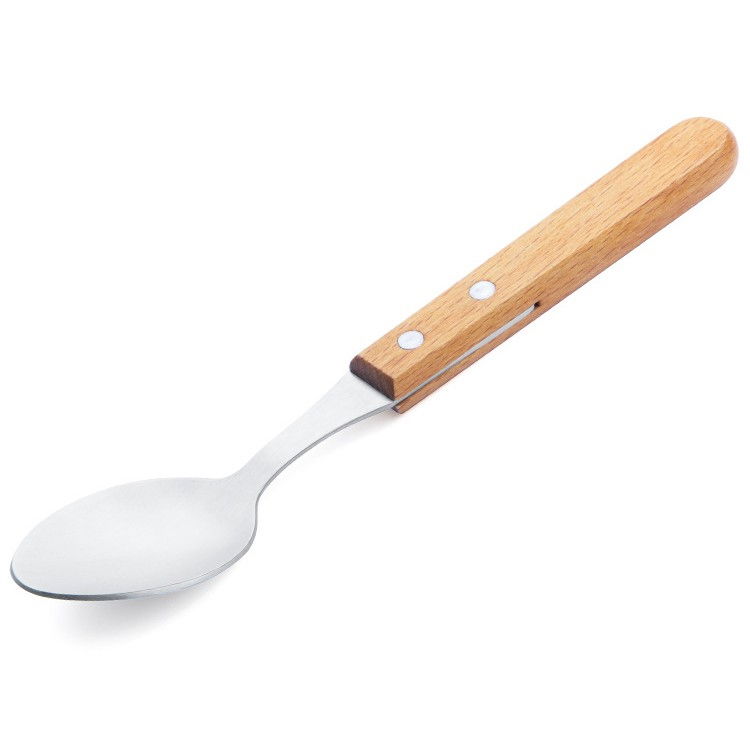 Set 4 tacamuri pentru masa  otel 304, lingura, lingurita desert, cutit, furculita, maner din lemn de fag, 20 x 4 x 2 cm, gri [4]