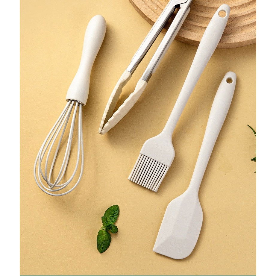 Set 4 ustensile de bucatarie, din silicon+inox, termorezistente, antiaderente, 20 x 15 x 4 cm, alb ivory [6]