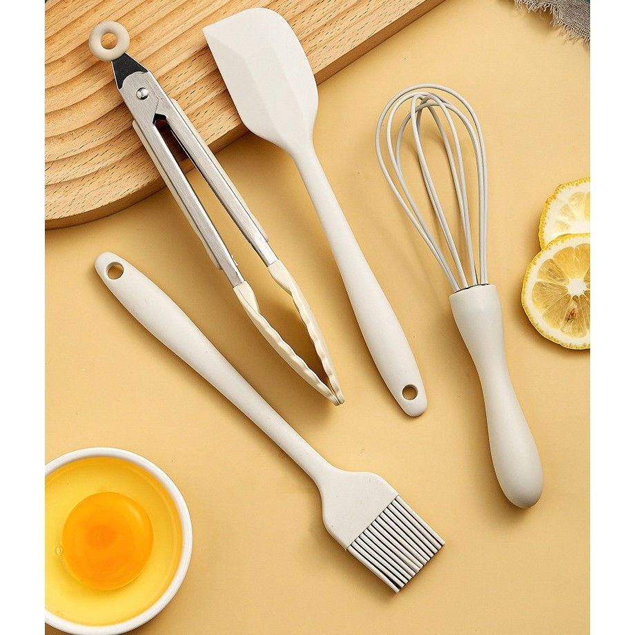 Set 4 ustensile de bucatarie, din silicon+inox, termorezistente, antiaderente, 20 x 15 x 4 cm, alb ivory [8]