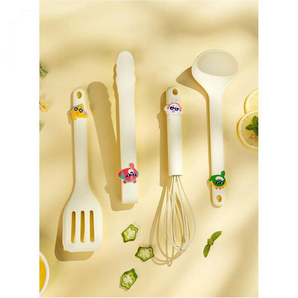 Set 4 ustensile de bucatarie, pentru copii, din silicon, termorezistente, design animat, 13 x 24 x 5 cm, bej [8]