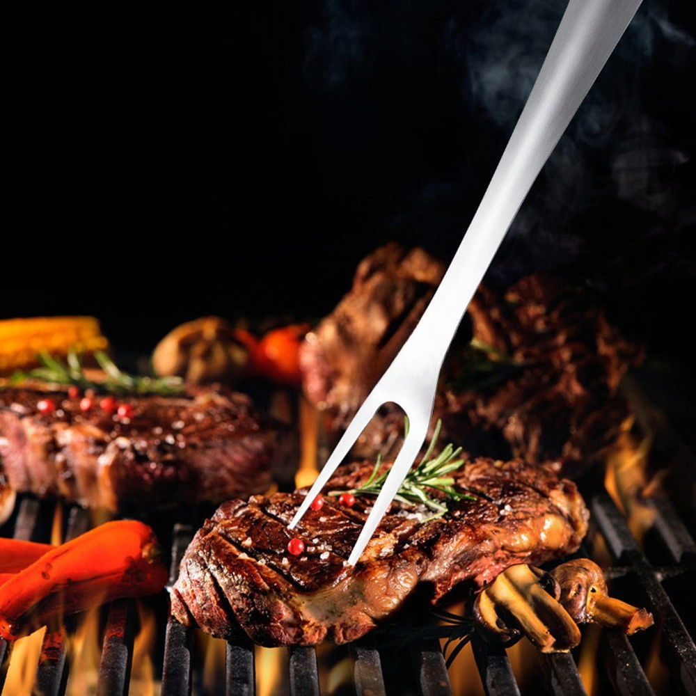 Set 4 ustensile pentru gratar  din otel inoxidabil, cu agatatoare, rezistente la temperaturi ridicate, argintiu [3]