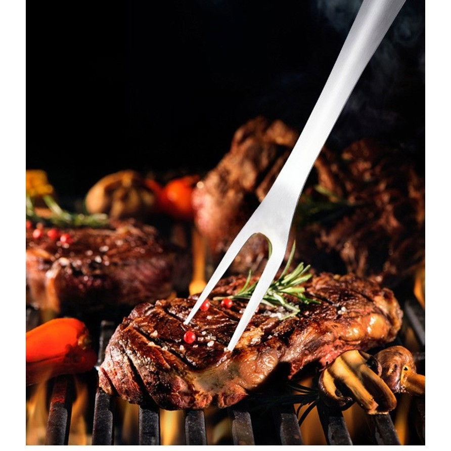 Set 4 ustensile pentru gratar  din otel inoxidabil, cu agatatoare, rezistente la temperaturi ridicate, argintiu [2]