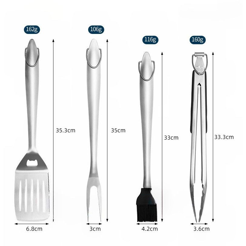 Set 4 ustensile pentru gratar  din otel inoxidabil, cu agatatoare, rezistente la temperaturi ridicate, argintiu [4]