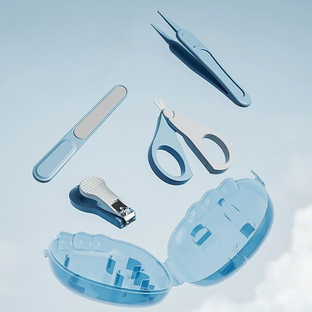 Set 4in1 de ingrijire unghii pentru bebelusi, cutie de depozitare dinozaur transparent, 0-6 ani, 11.5 x 9 x 3 cm, albastru [2]