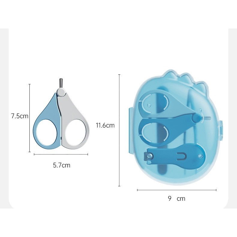 Set 4in1 de ingrijire unghii pentru bebelusi, cutie de depozitare dinozaur transparent, 0-6 ani, 11.5 x 9 x 3 cm, albastru [3]